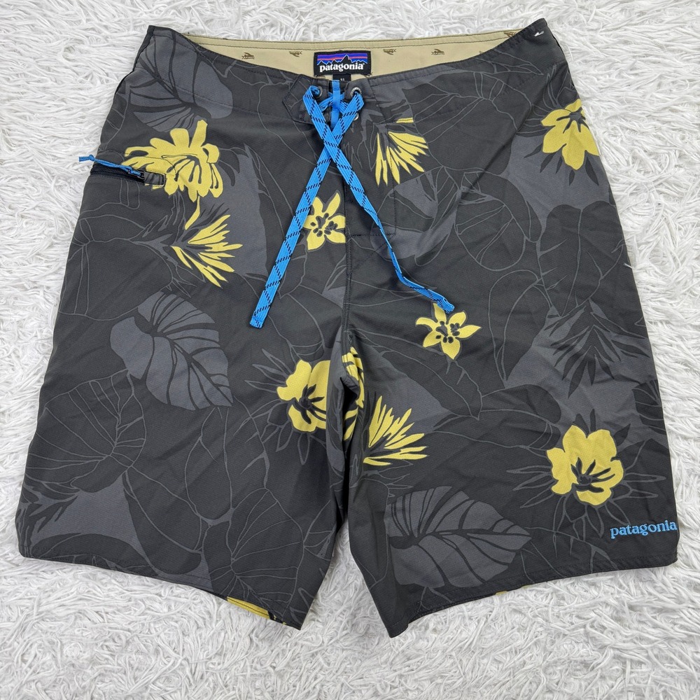 Patagonia Shorts Mens 31 Black‎ Floral Stretch Planing Boardshorts 20" Swimming